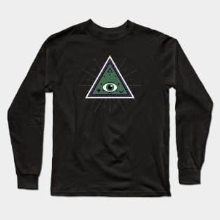 All Seeing eye - black with green eye Long Sleeve T-Shirt